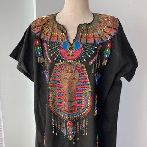 Egyptian print sequin caftan dress